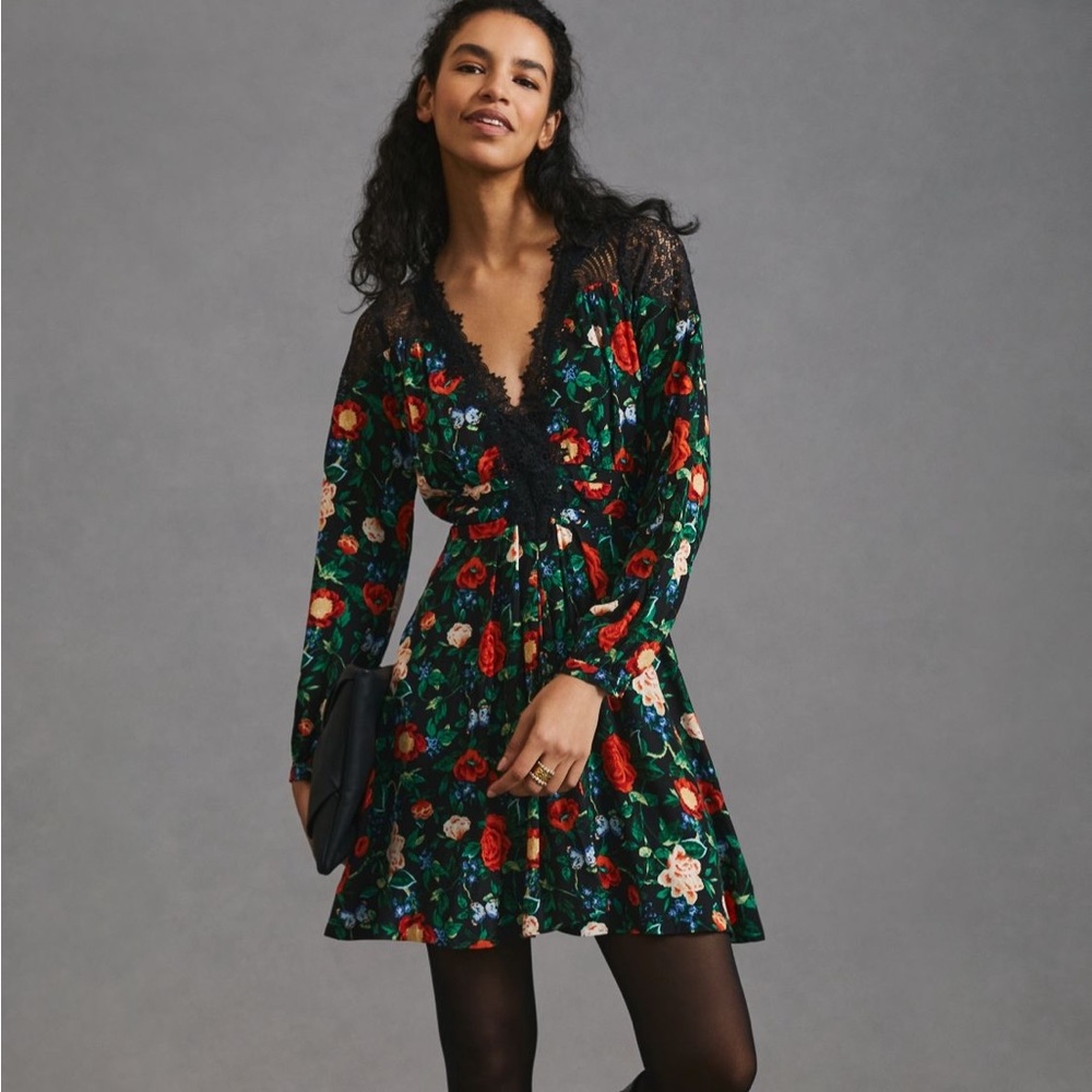 Anthropologie Lacy V-Neck Mini Dress